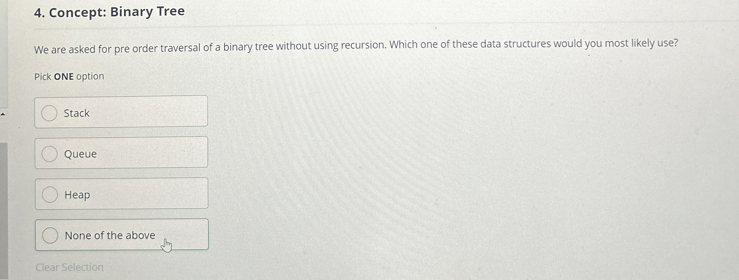 Concept: Binary Tree We are asked for pre order