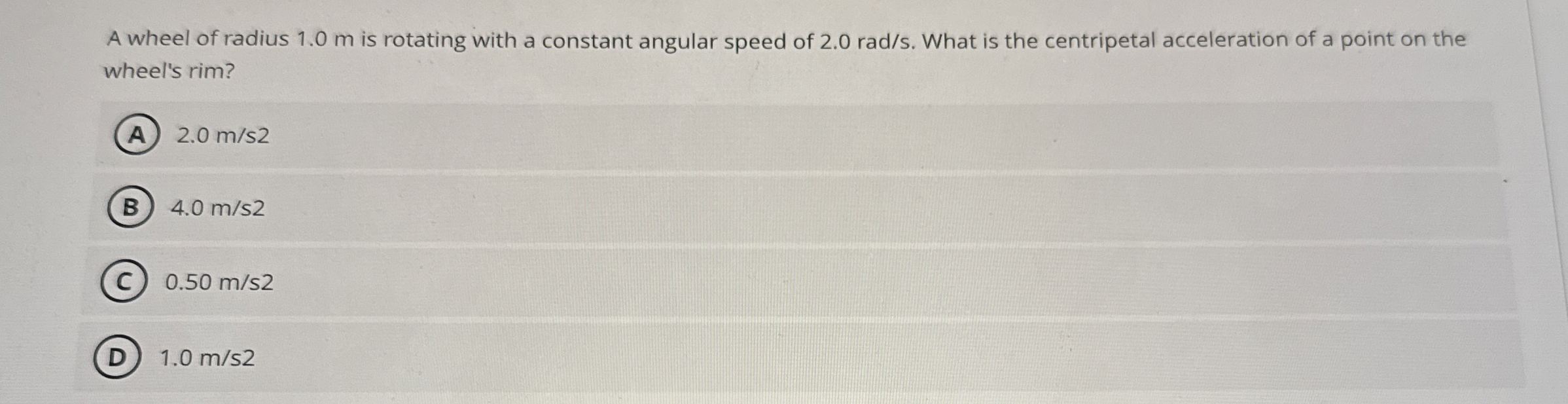 A wheel of radius 1 . 0 m is rotating with a