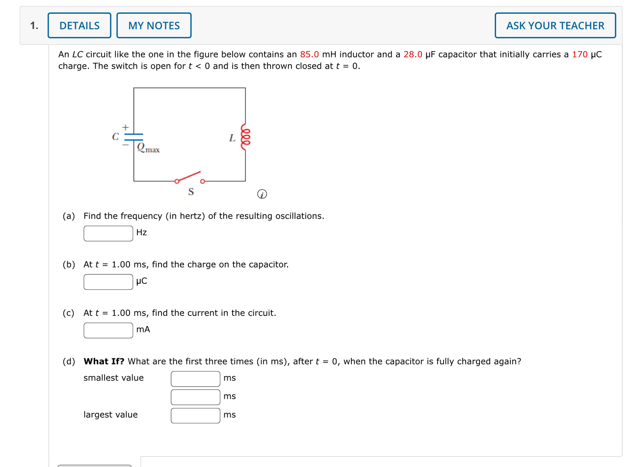 An L C circuit like the one in the figure below