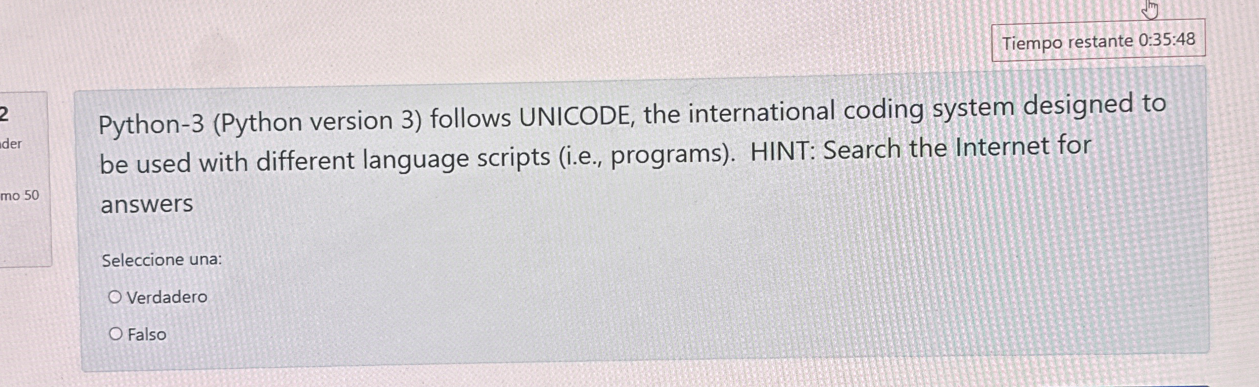 Tiempo restante 0 : 3 5 : 4 8 Python - 3 ( Python
