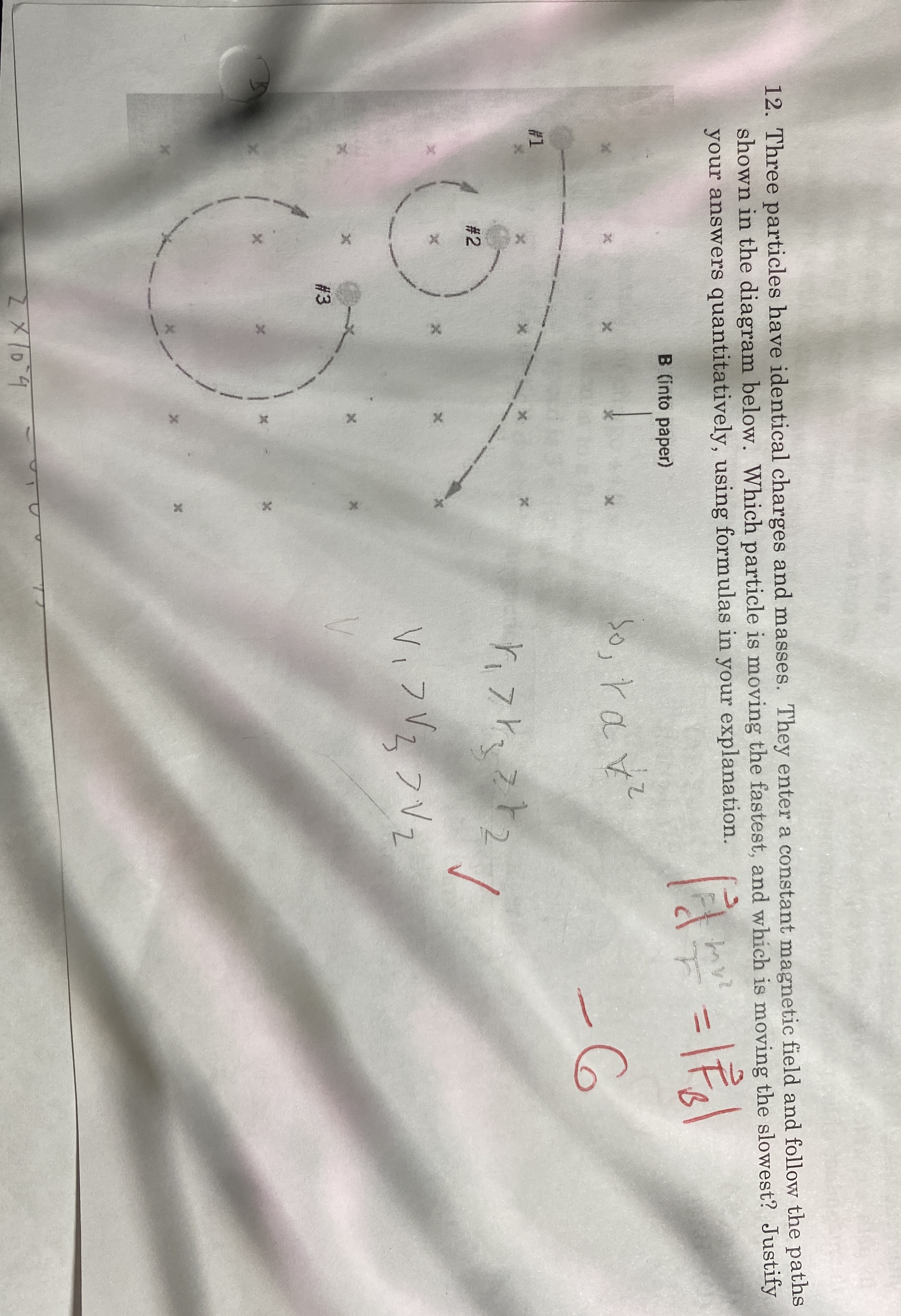 Three particles have identical charges and