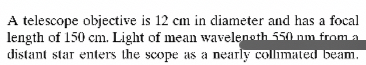 A telescope objective is 1 2 cm in diameter and