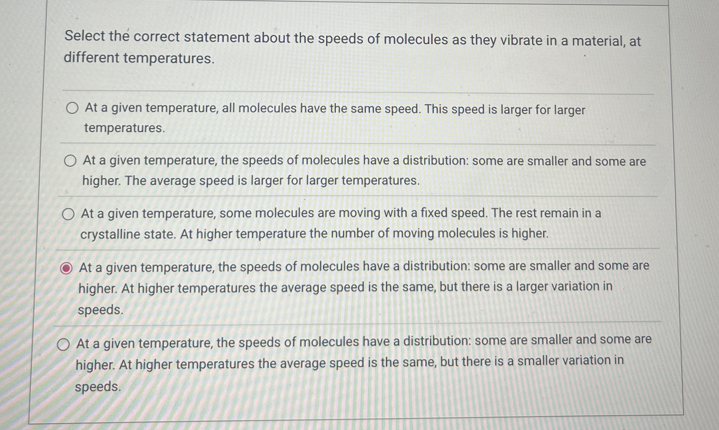 Select the correct statement about the speeds of