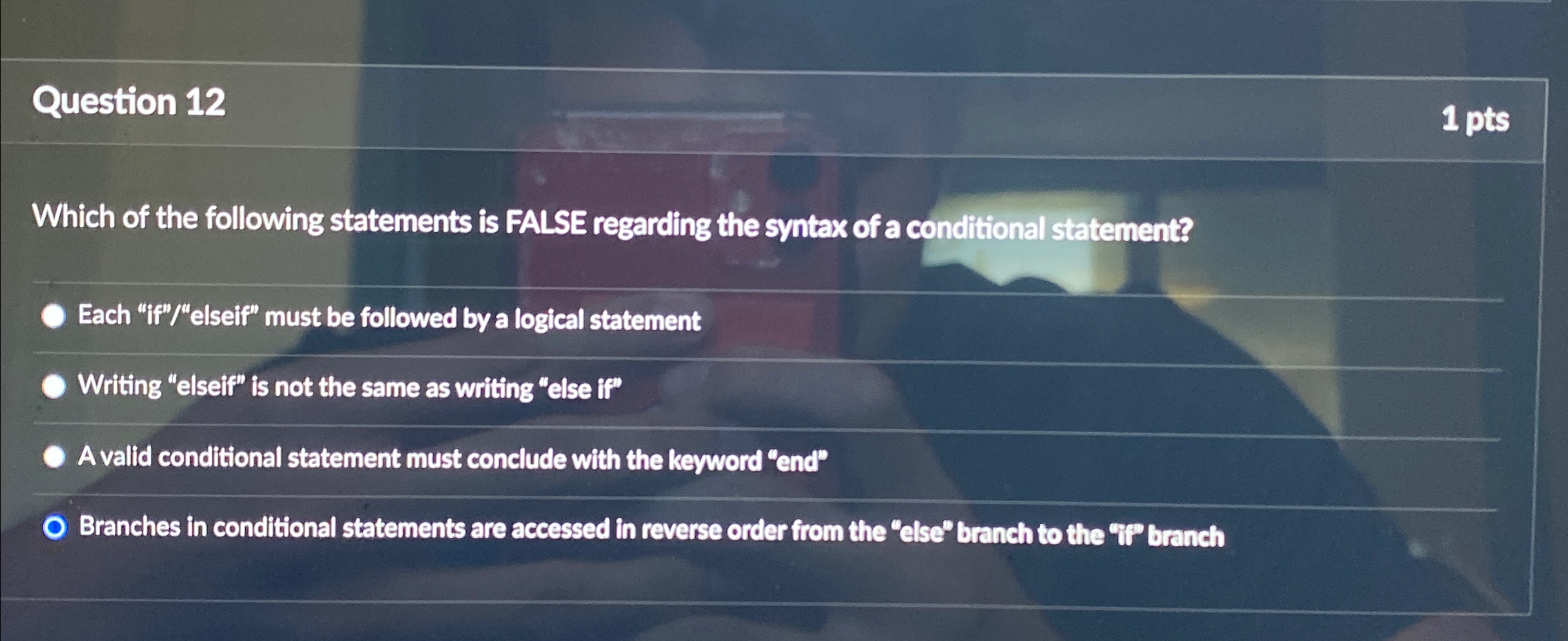 Question 1 2 1 pts Which of the following