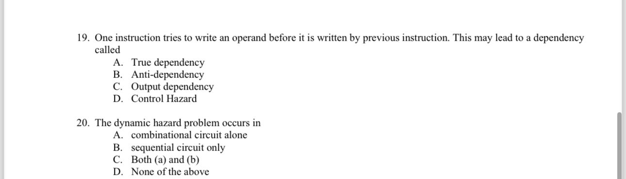 One instruction tries to write an operand before