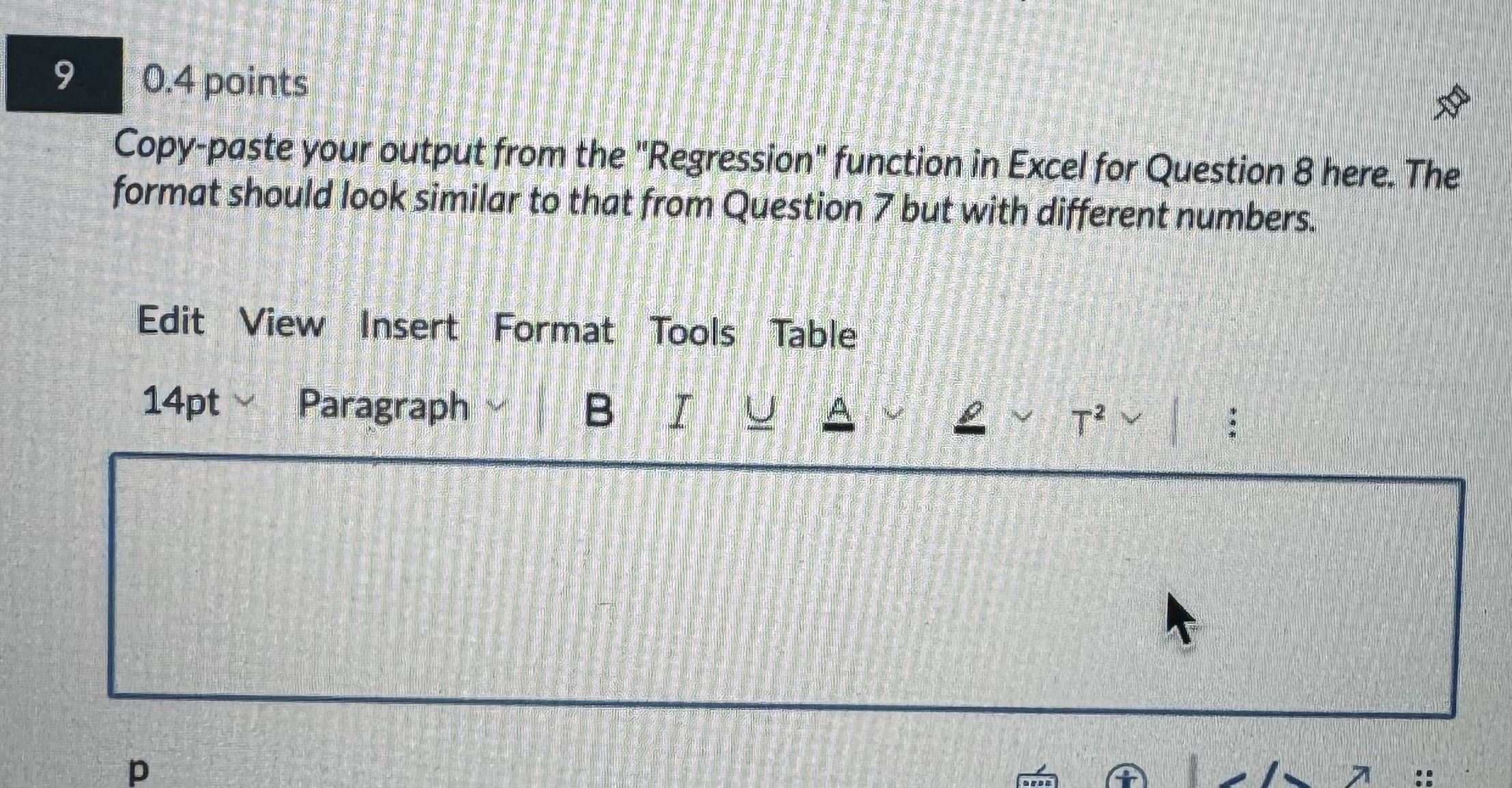 9 0 . 4 points Copy - paste your output from the