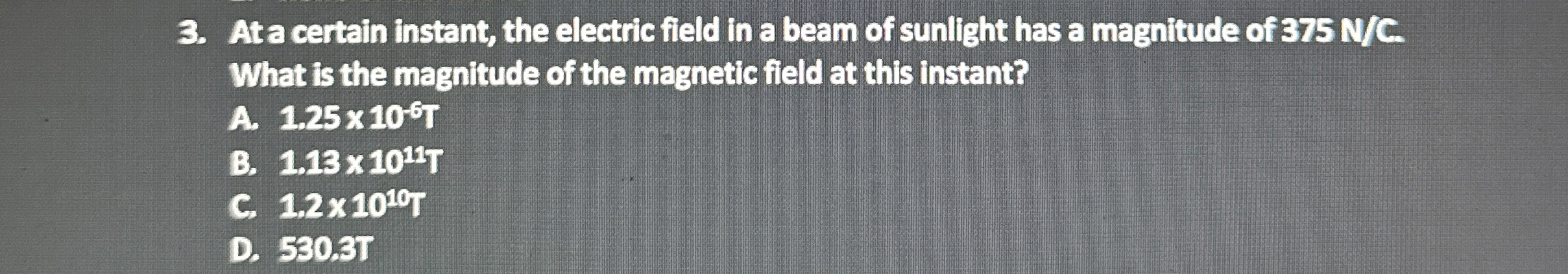 At a certain instant, the electric field in a
