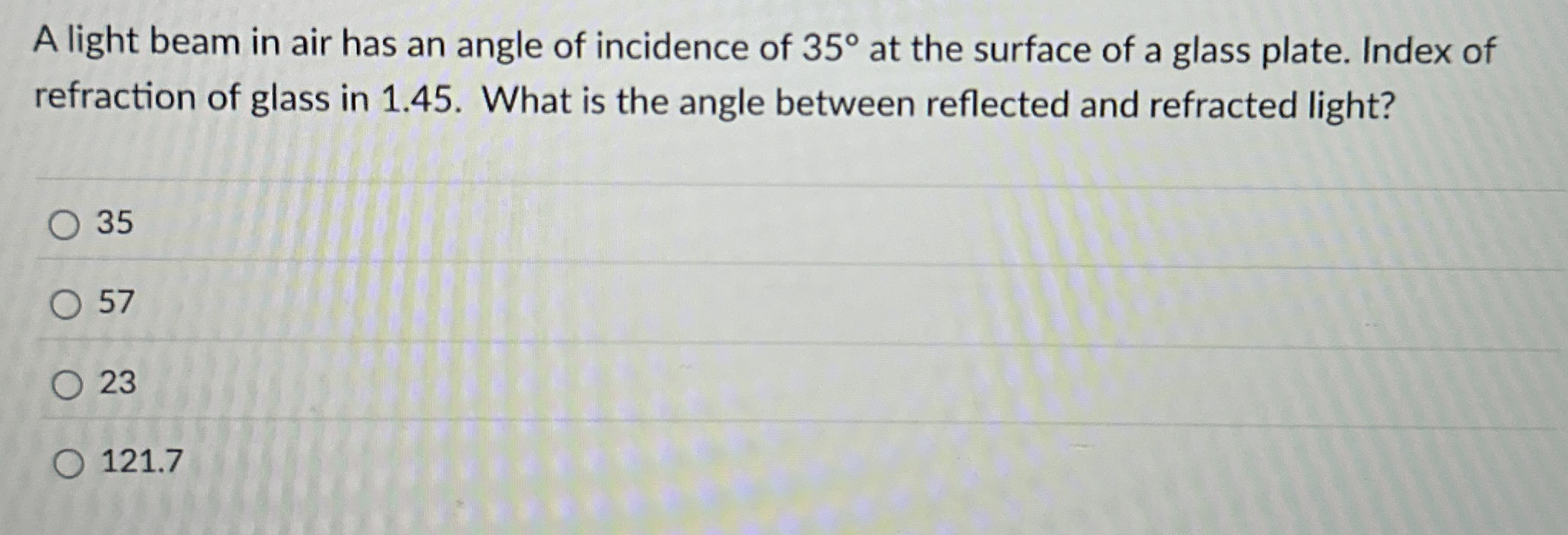 A light beam in air has an angle of incidence of