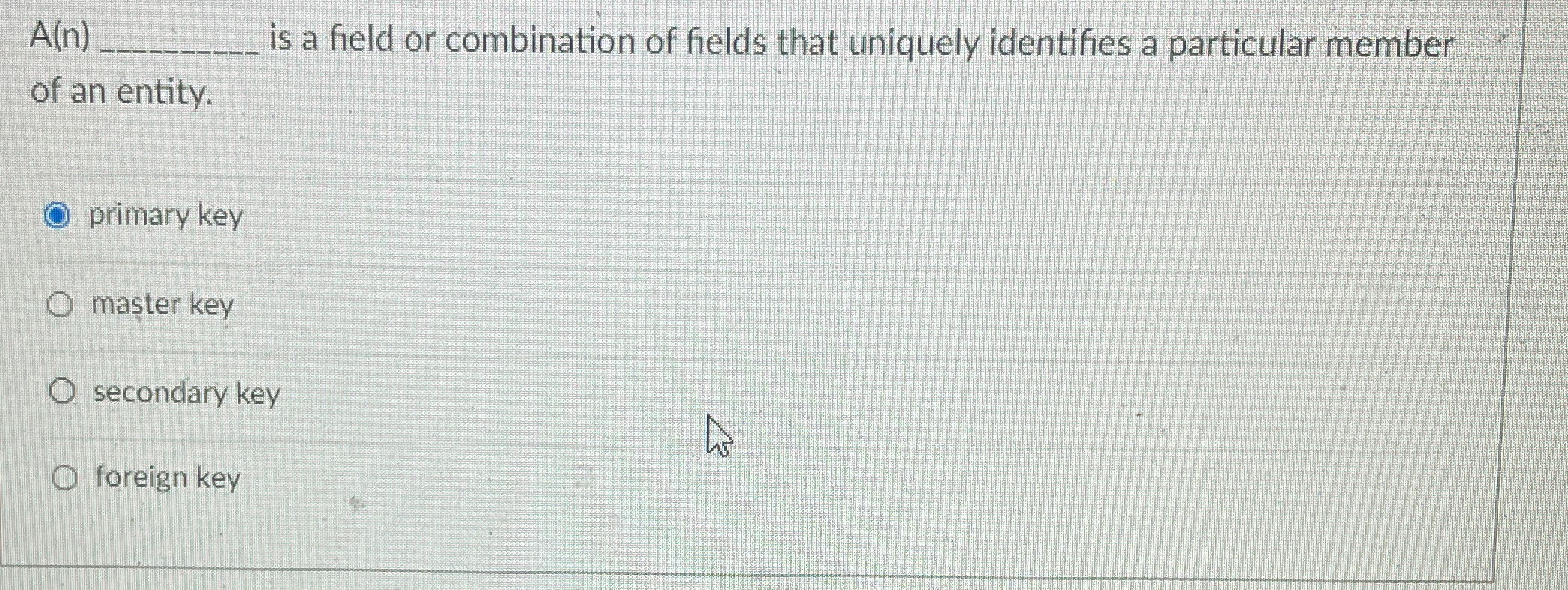 A ( n ) is a field or combination of fields that