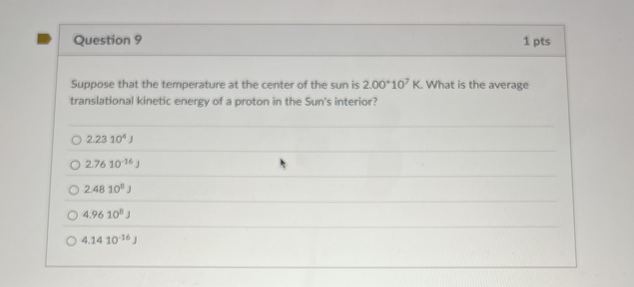 Question 9 1 pts Suppose that the temperature at