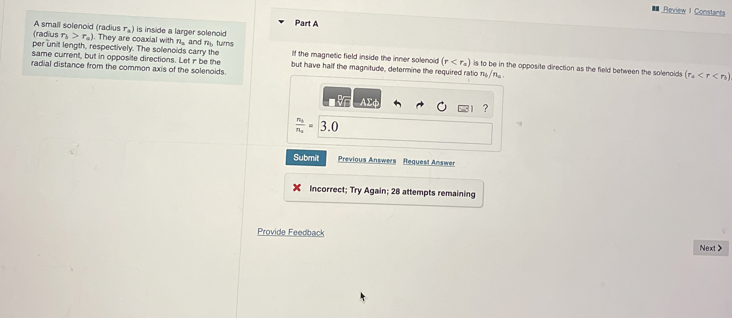 Review I Constants A small solenoid ( radius r a
