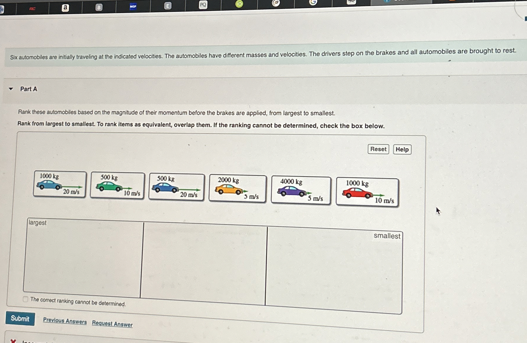 Six automobiles are initially traveling at the