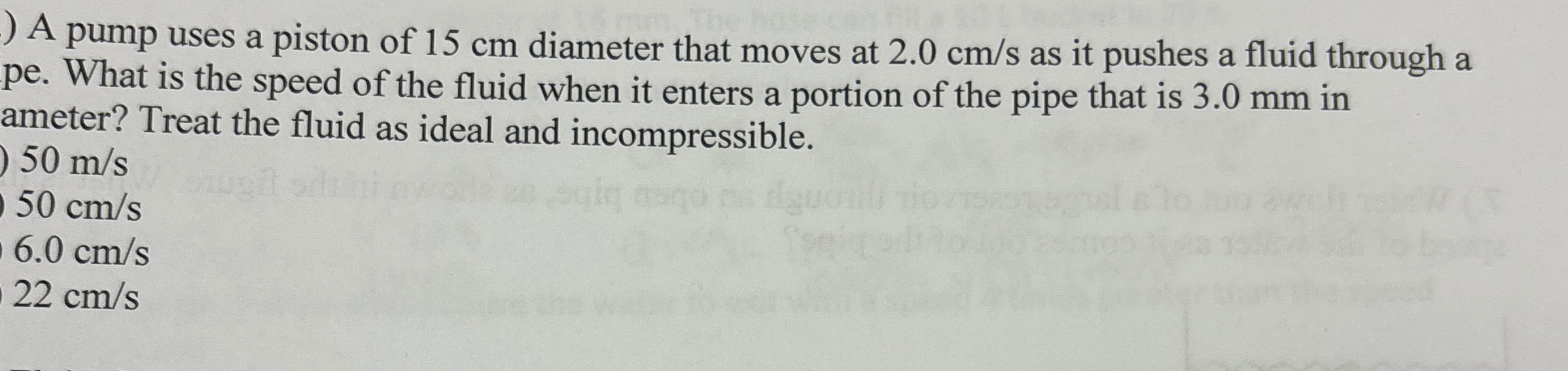 A pump uses a piston of 1 5 cm diameter that