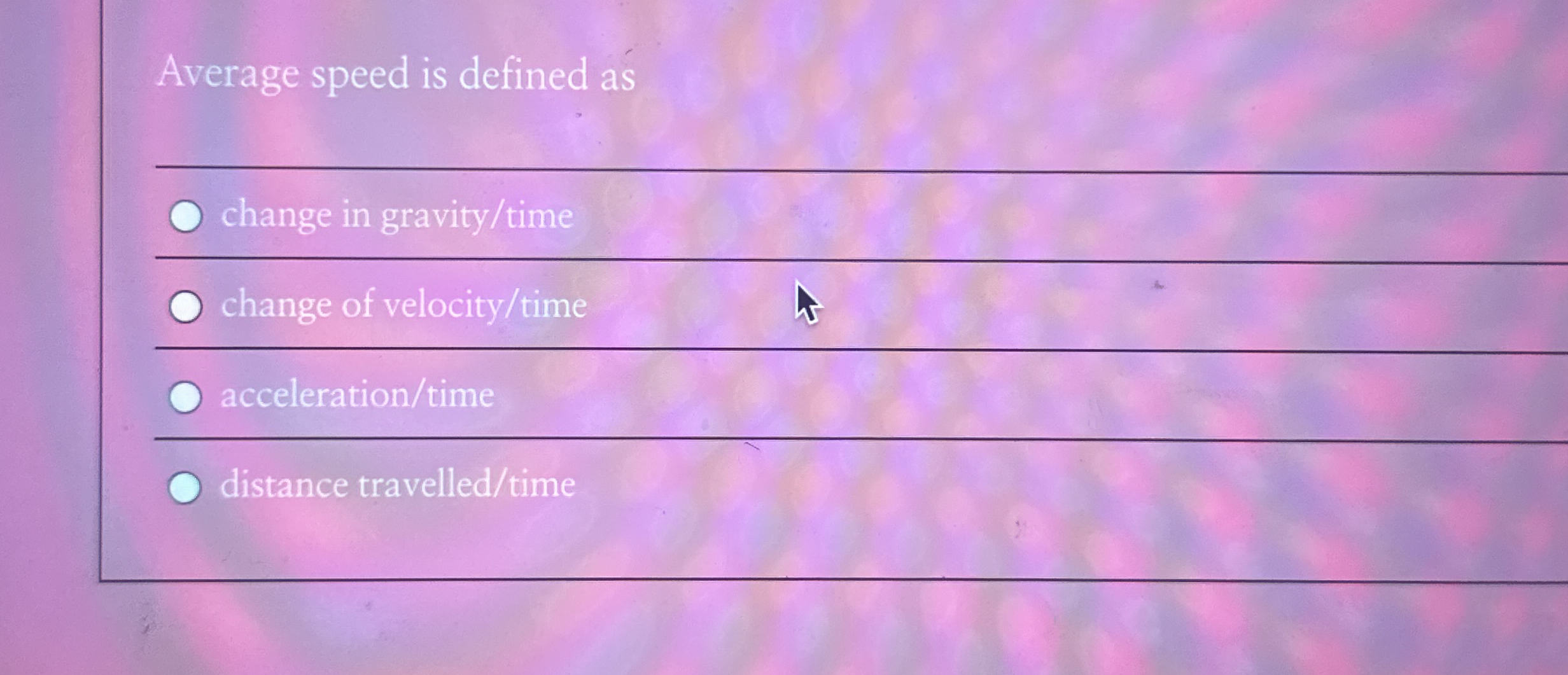 Average speed is defined as change in gravity /