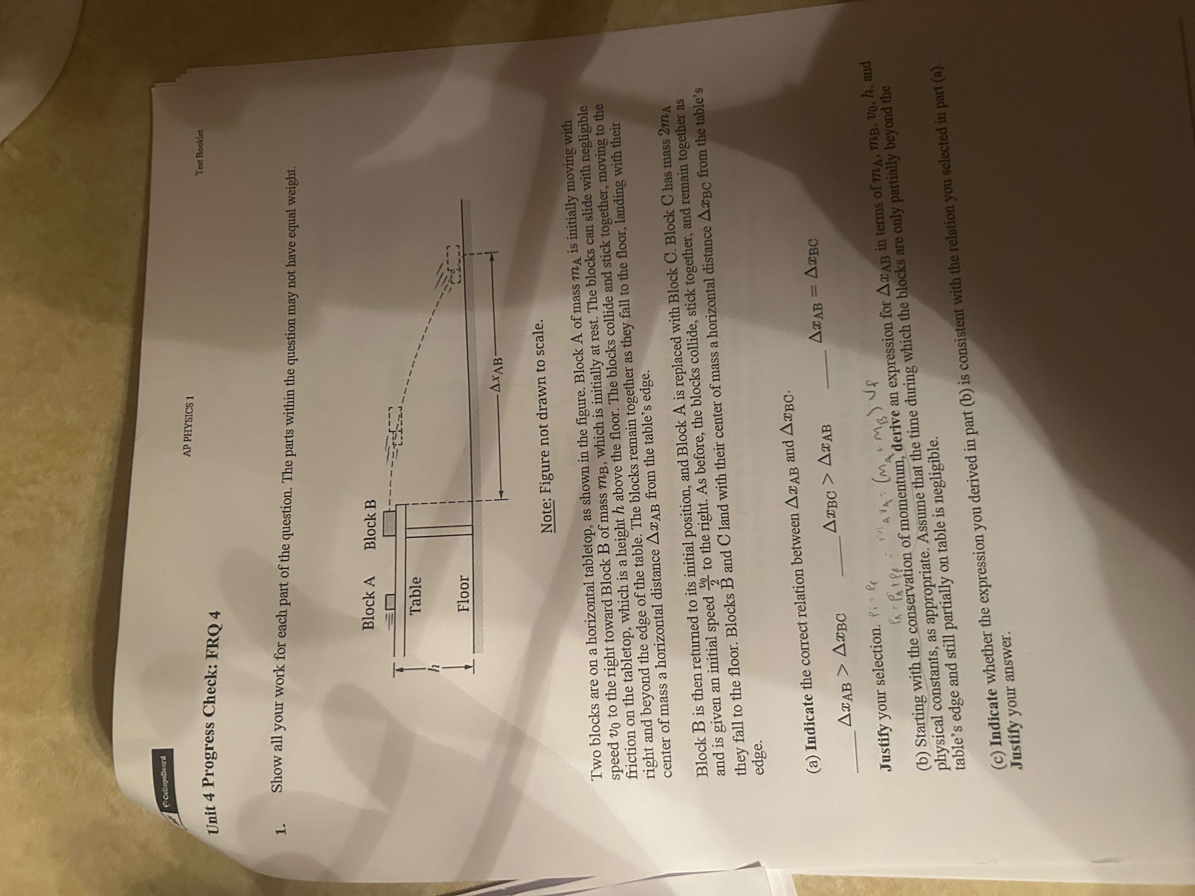 ECollogriboard AP PHYSICS 1 Test Booklet Unit 4