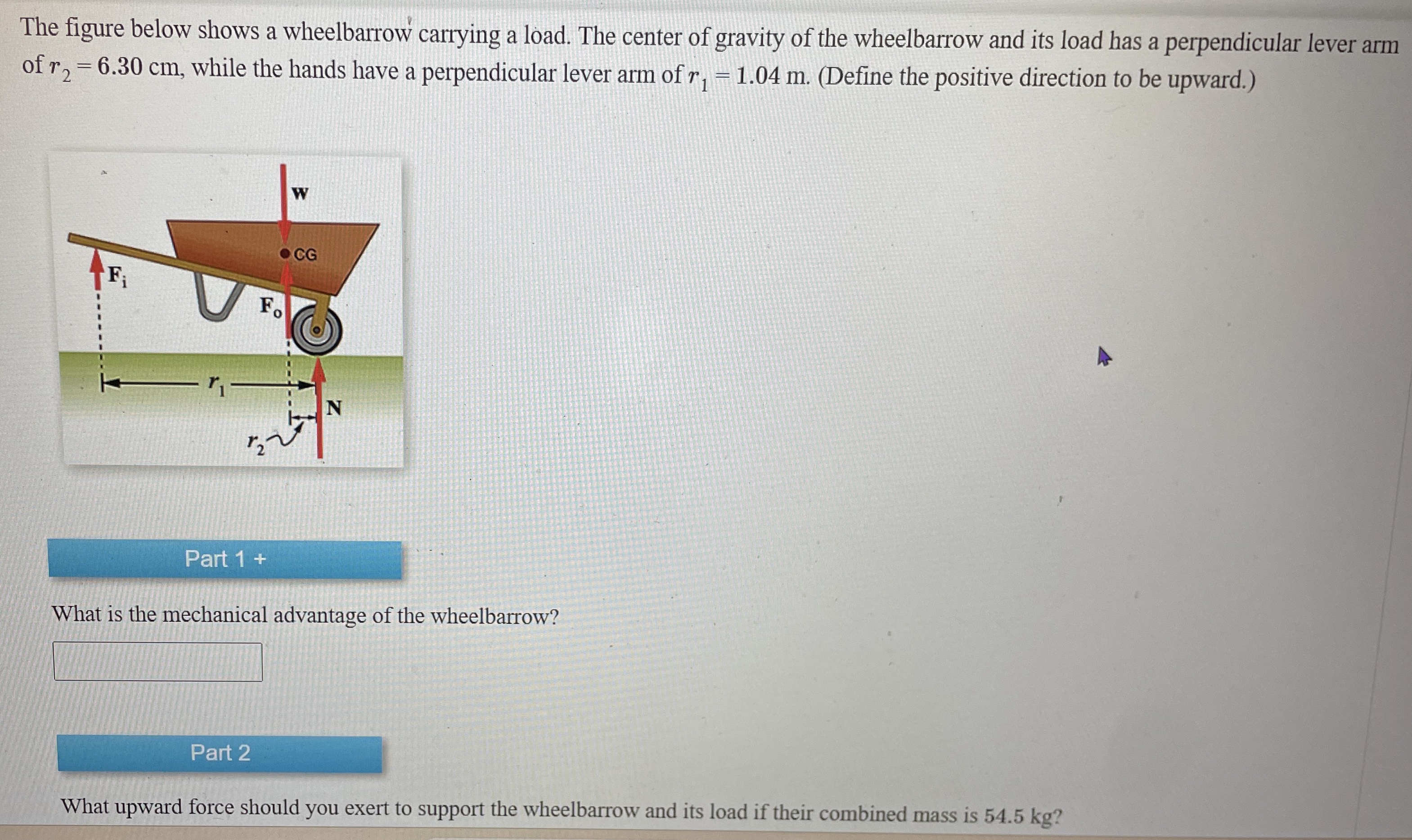 The figure below shows a wheelbarrow carrying a