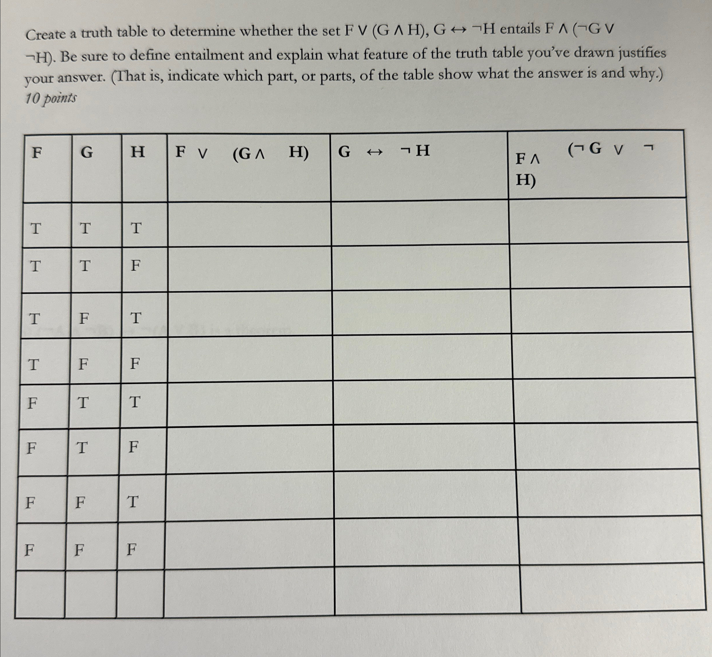 Create the truth table please and thank you!