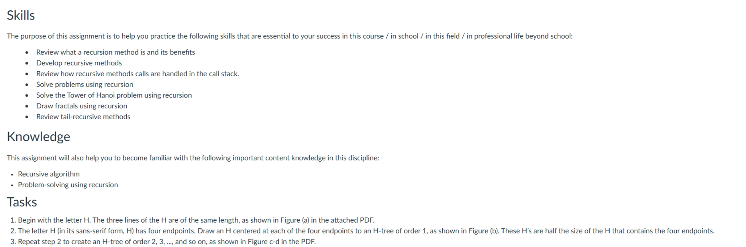 Skills Please write a program to display H - tree