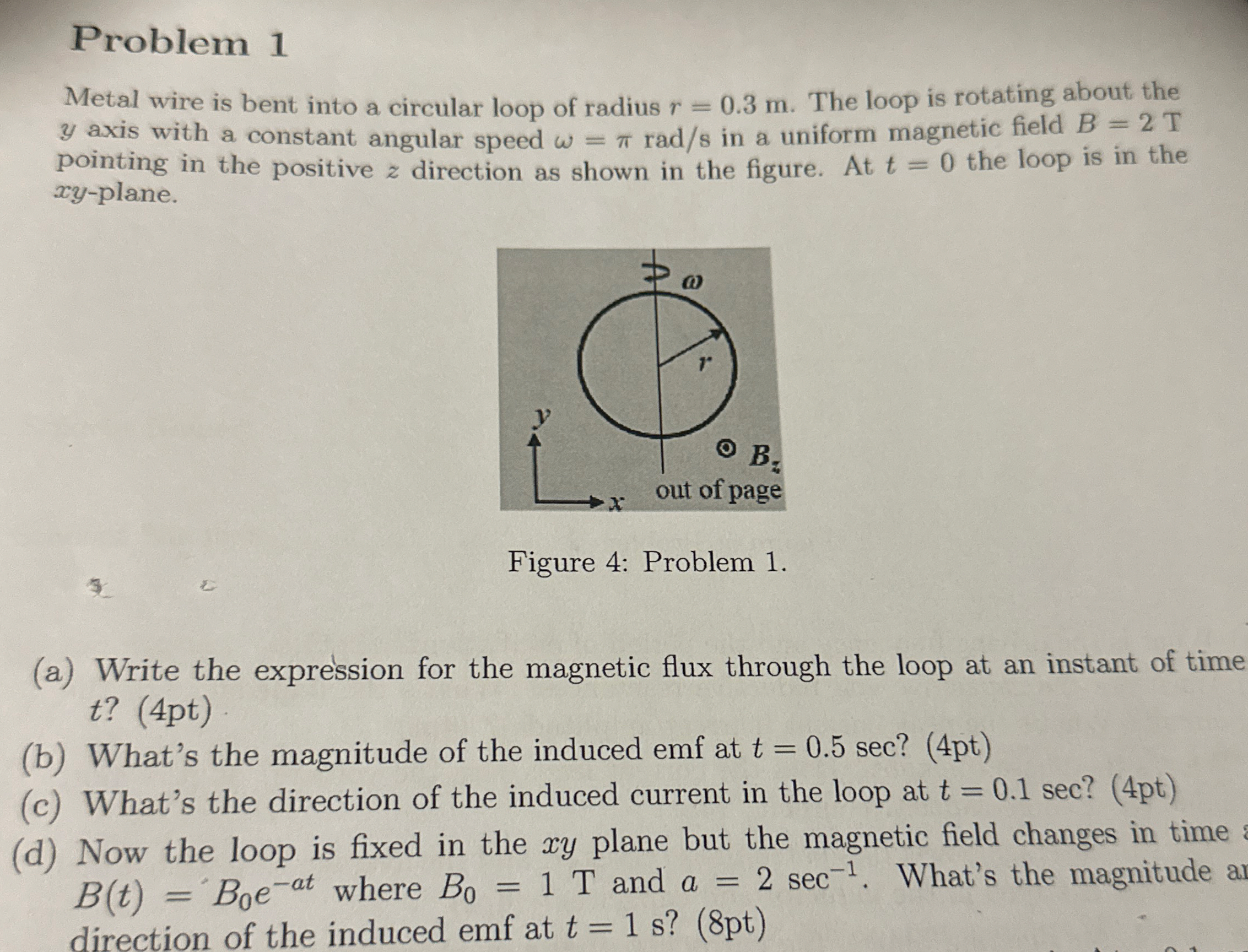 Problem 1 Metal wire is bent into a circular loop