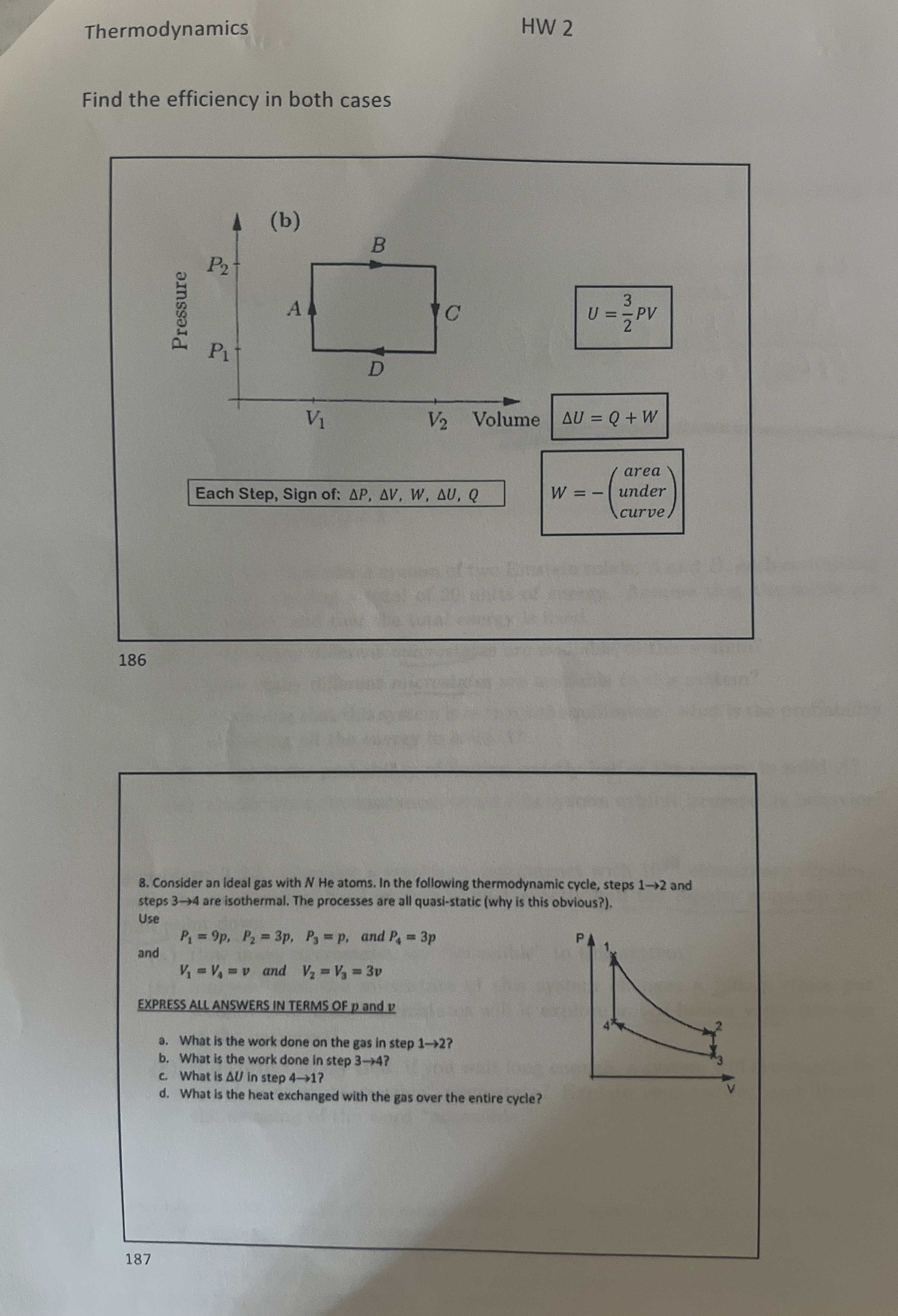 Thermodynamics HW 2 Find the efficiency in both