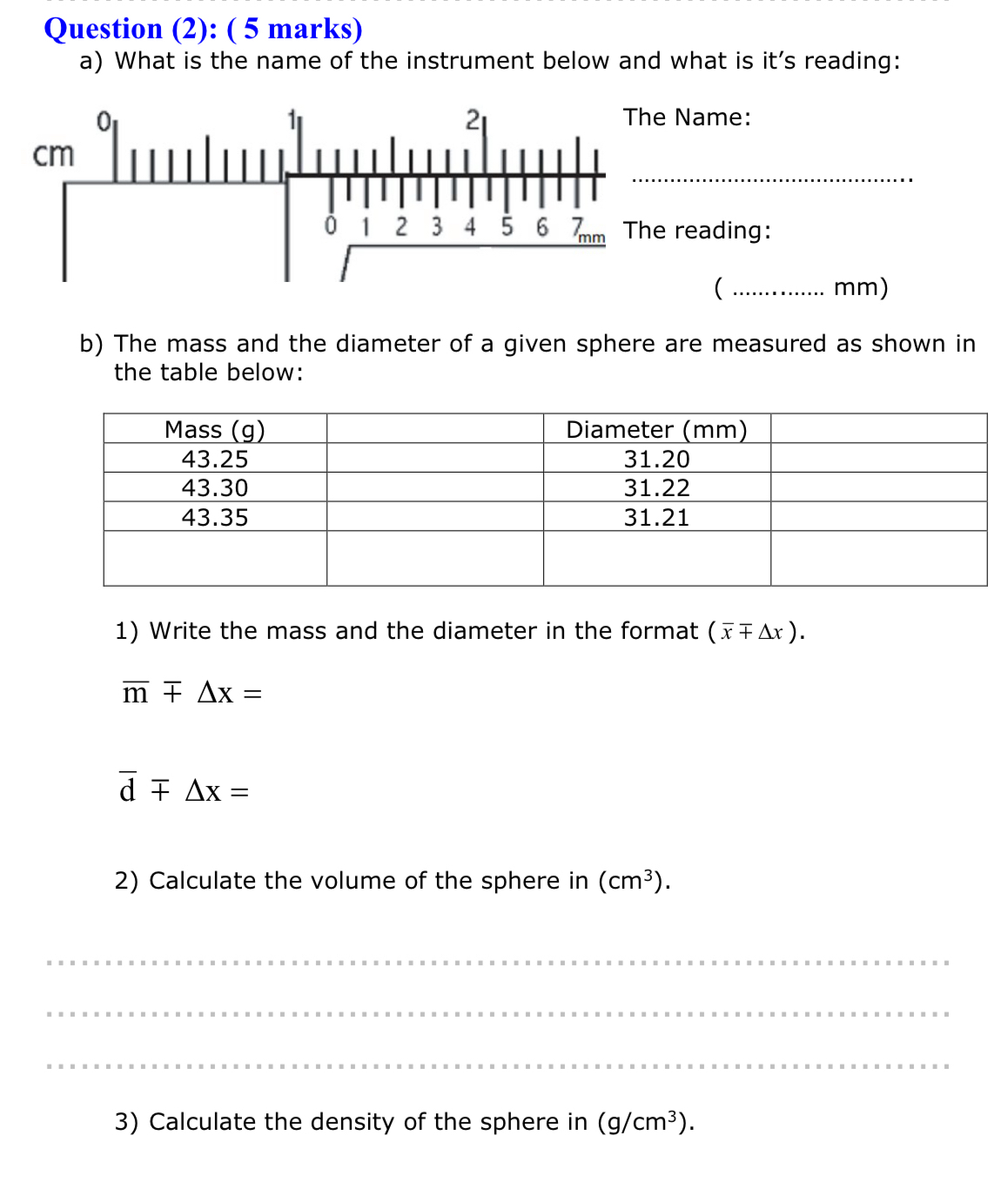 Physics labQuestion ( 2 ) : ( 5 marks ) a ) What