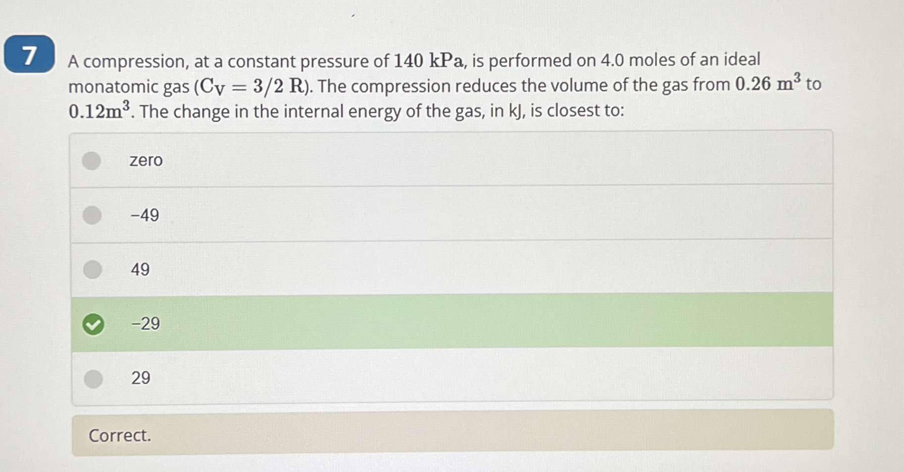 7 A compression, at a constant pressure of 1 4 0