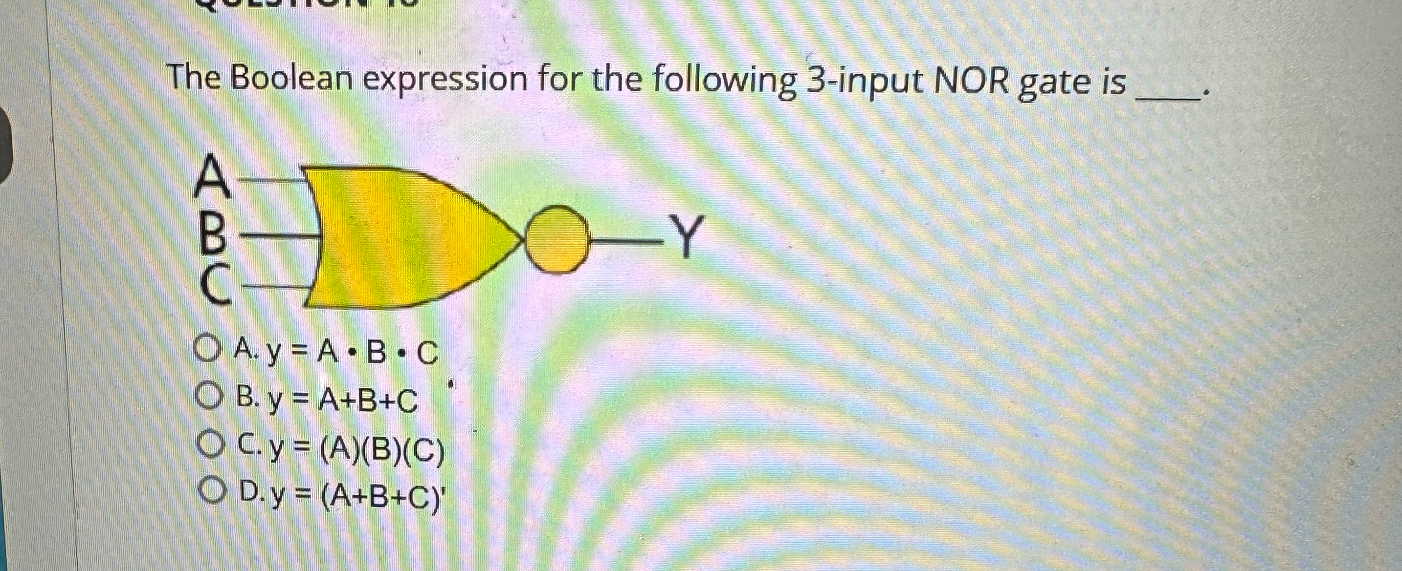 The Boolean expression for the following 3 -