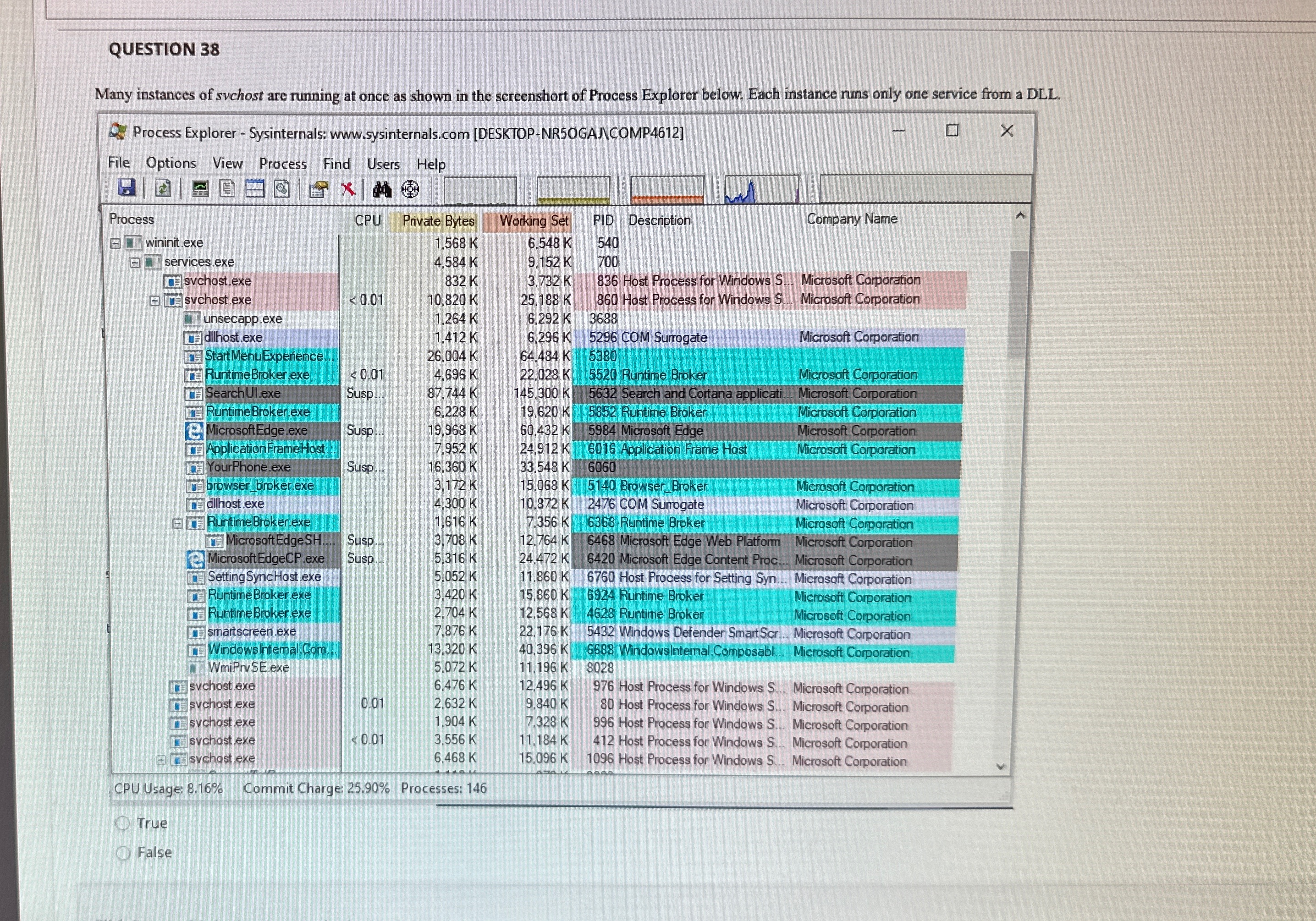 QUESTION 3 8 Many instances of svchost are