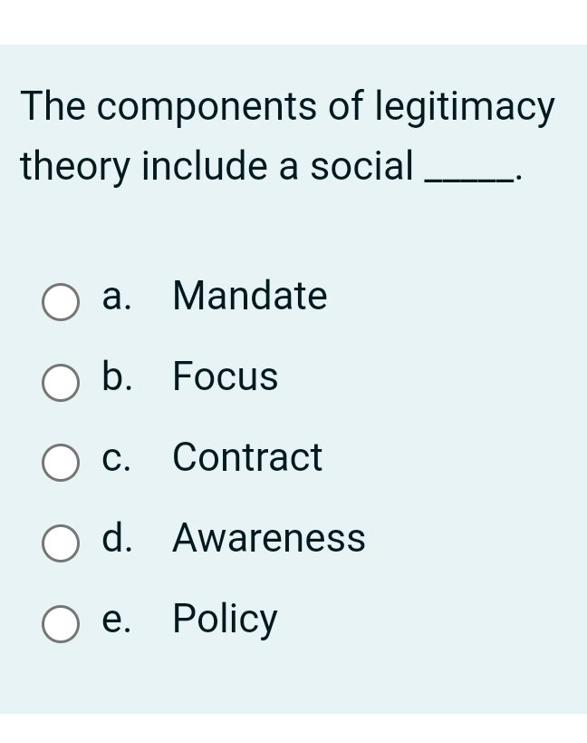 The components of legitimacy theory include a