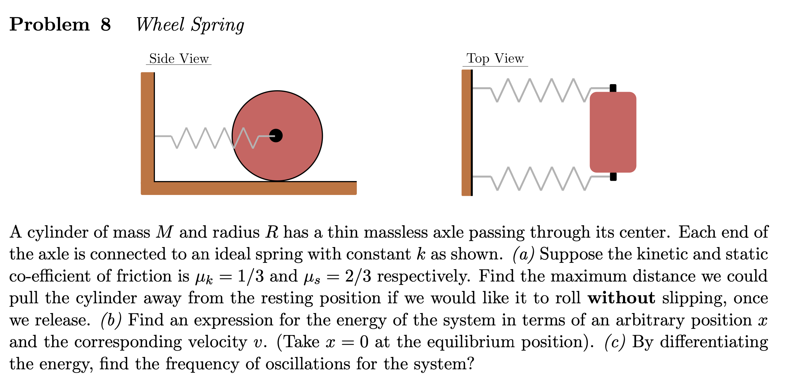 Problem 8 Wheel Spring A cylinder of mass \ ( M \