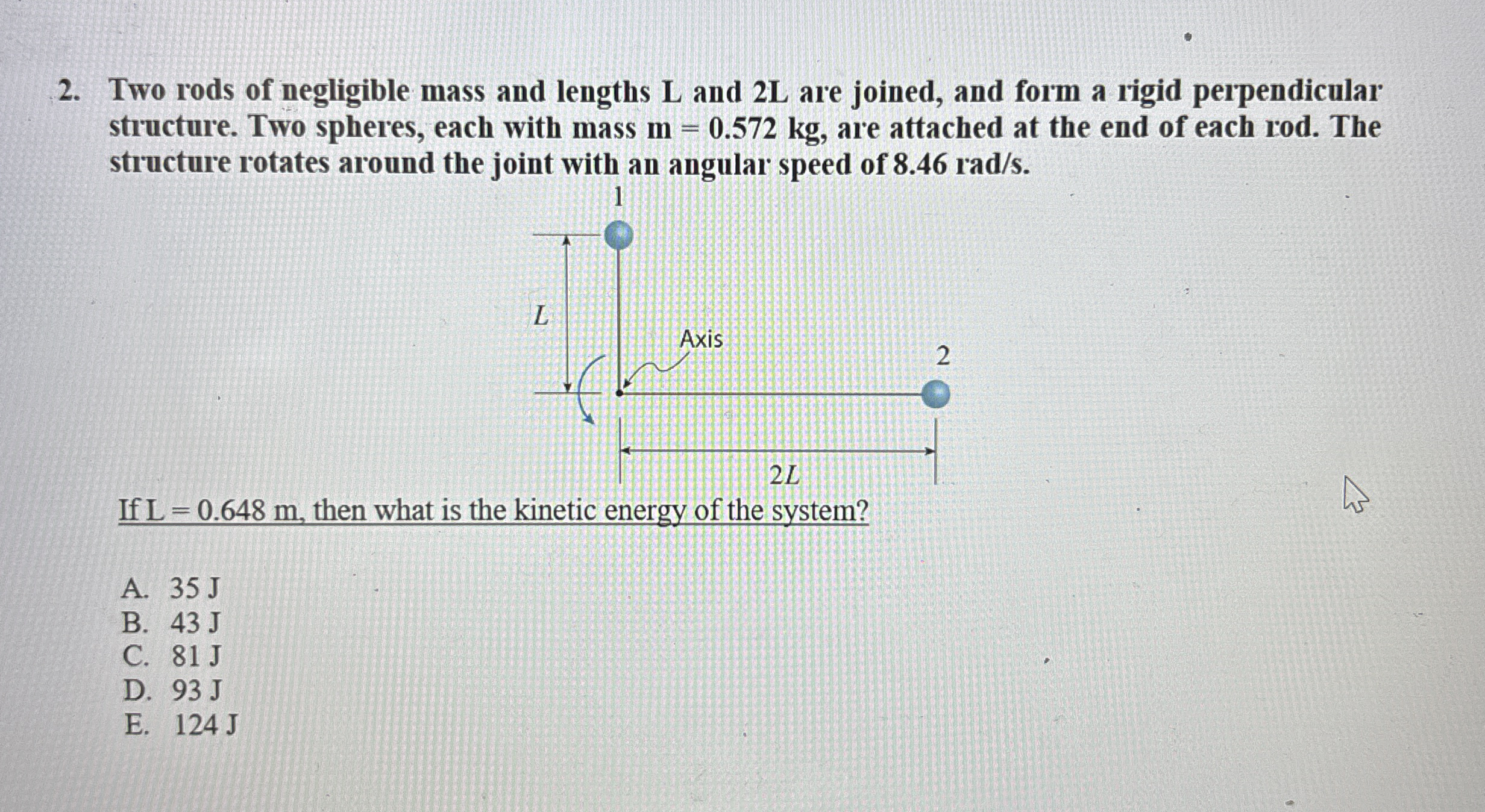 Two rods of negligible mass and lengths L and 2 L