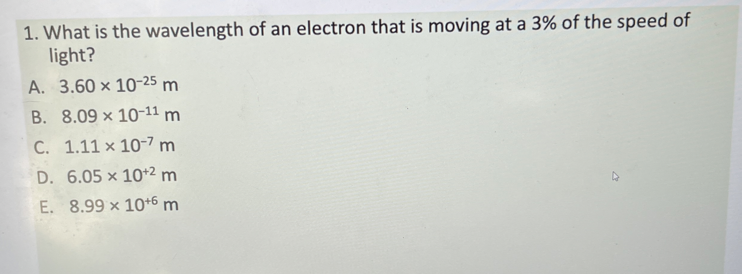 What is the wavelength of an electron that is