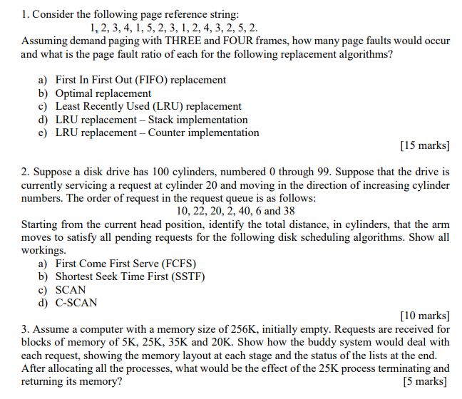1 . Consider the following page reference string:
