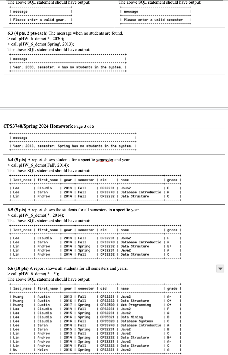 Please write a stored procedure named pHW _ 6 _