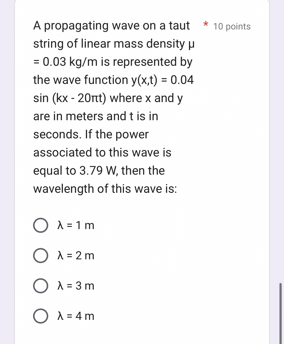 A propagating wave on a taut 1 0 points string of