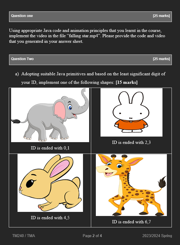 Question 1 : Using appropriate Java code and