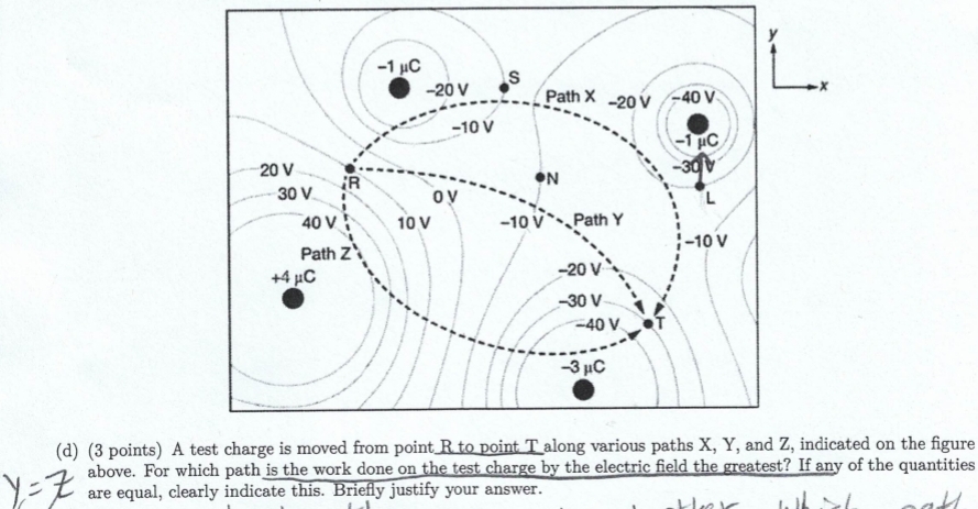 ( d ) ( 3 points ) A test charge is moved from