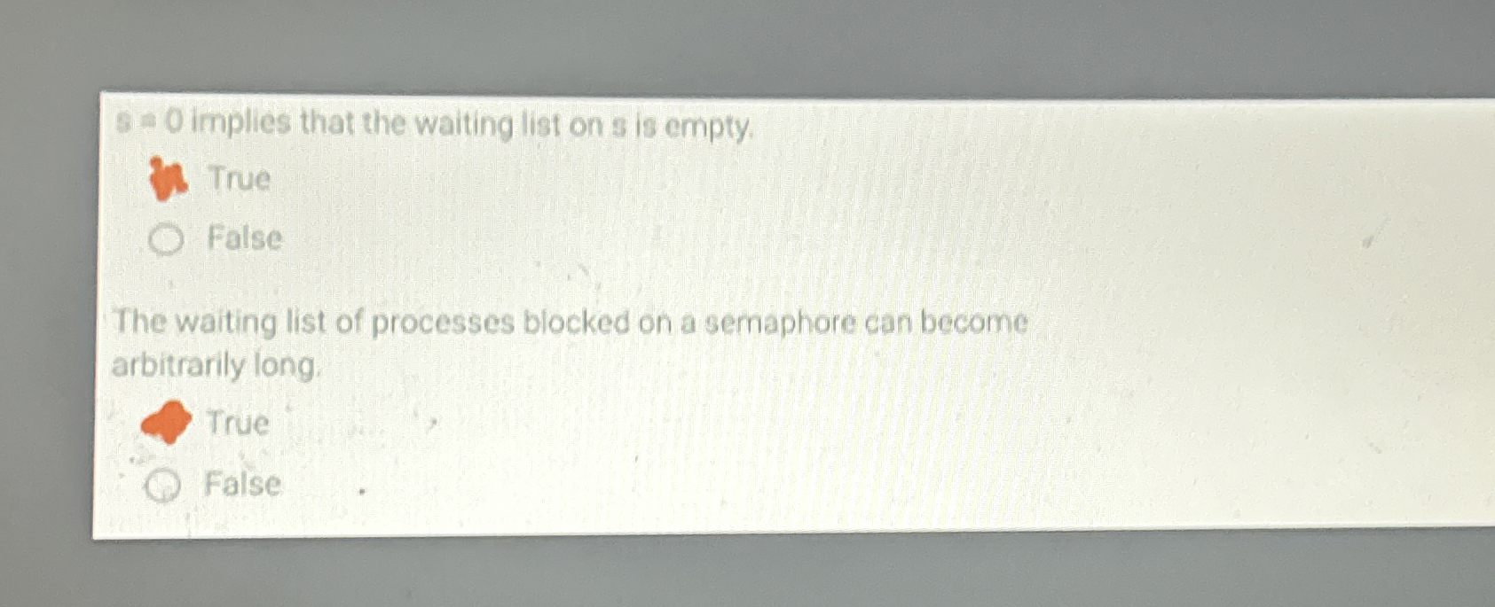 8 = 0 implies that the waiting list on s is