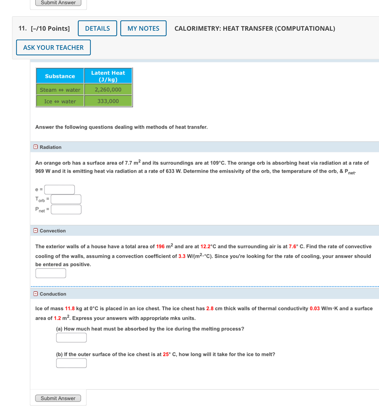 [ - / 1 0 Points ] CALORIMETRY: HEAT TRANSFER (