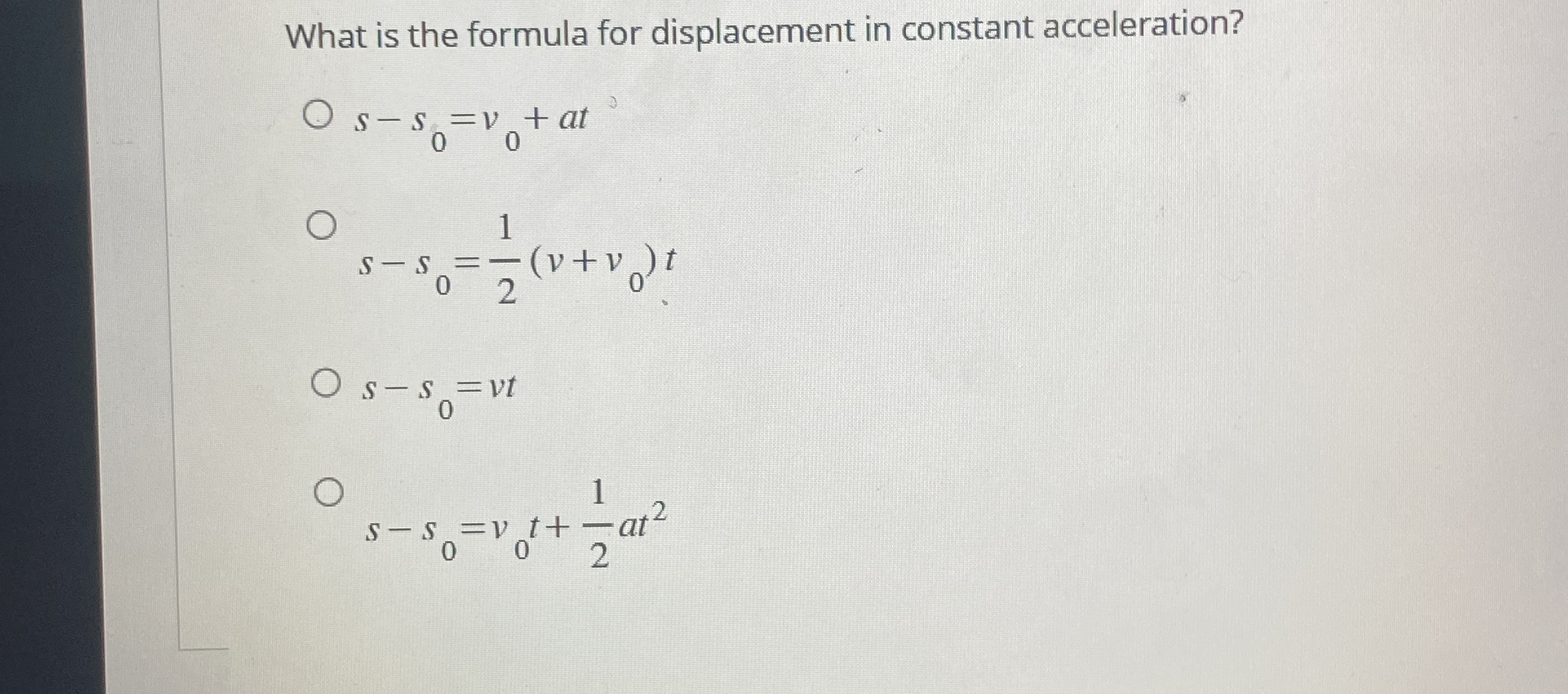 What is the formula for displacement in constant