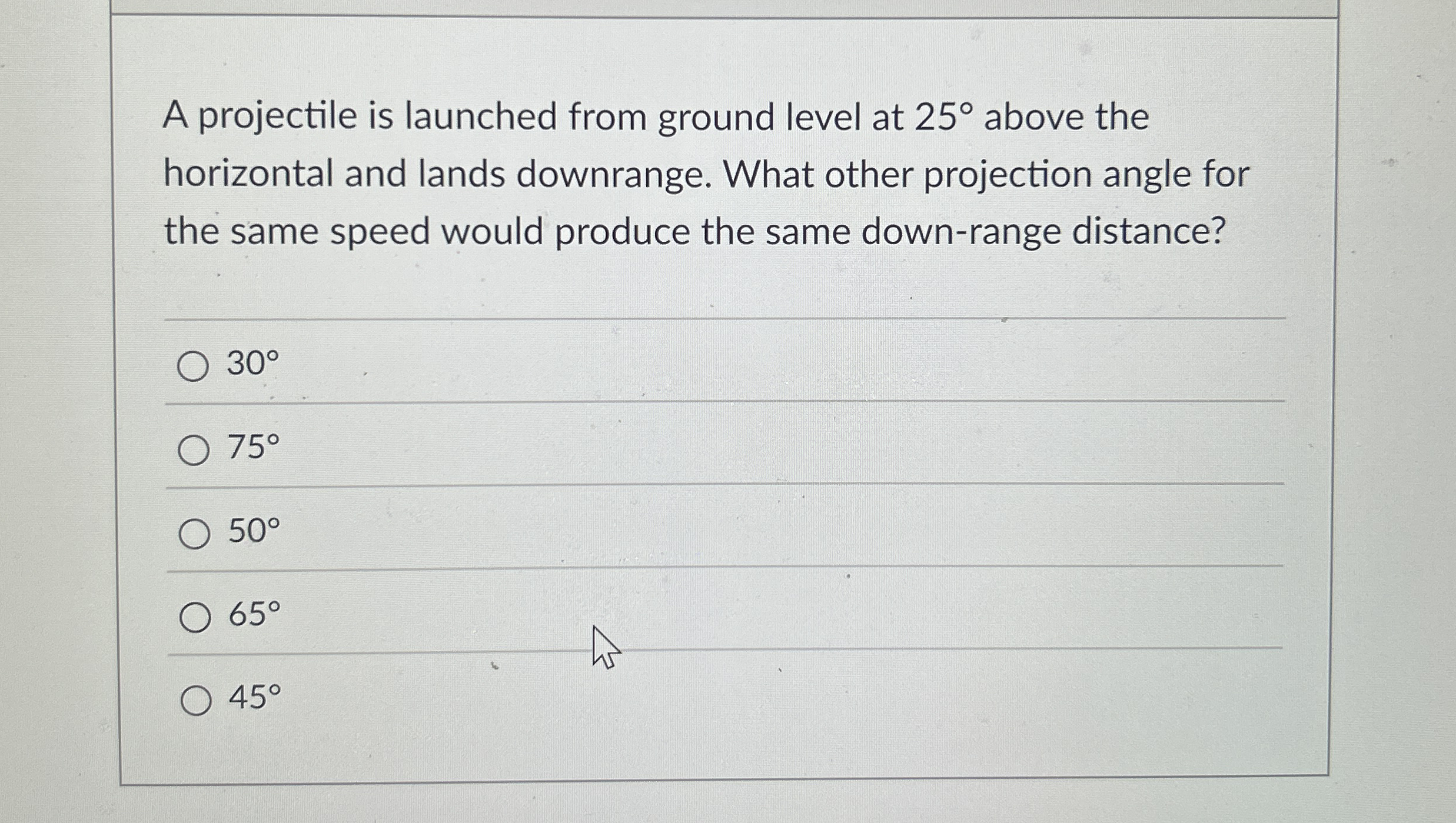 A projectile is launched from ground level at 2 5