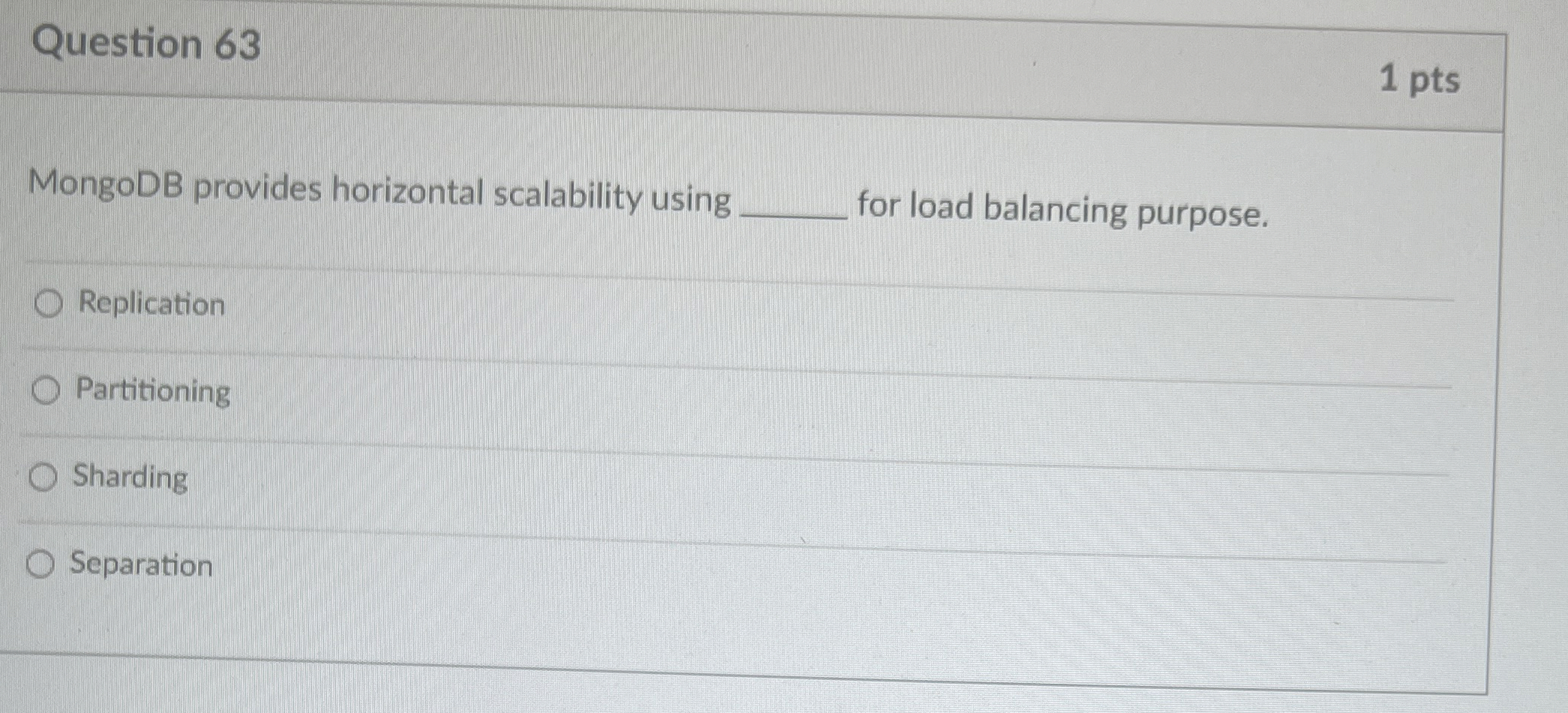 Question 6 3 1 pts MongoDB provides horizontal