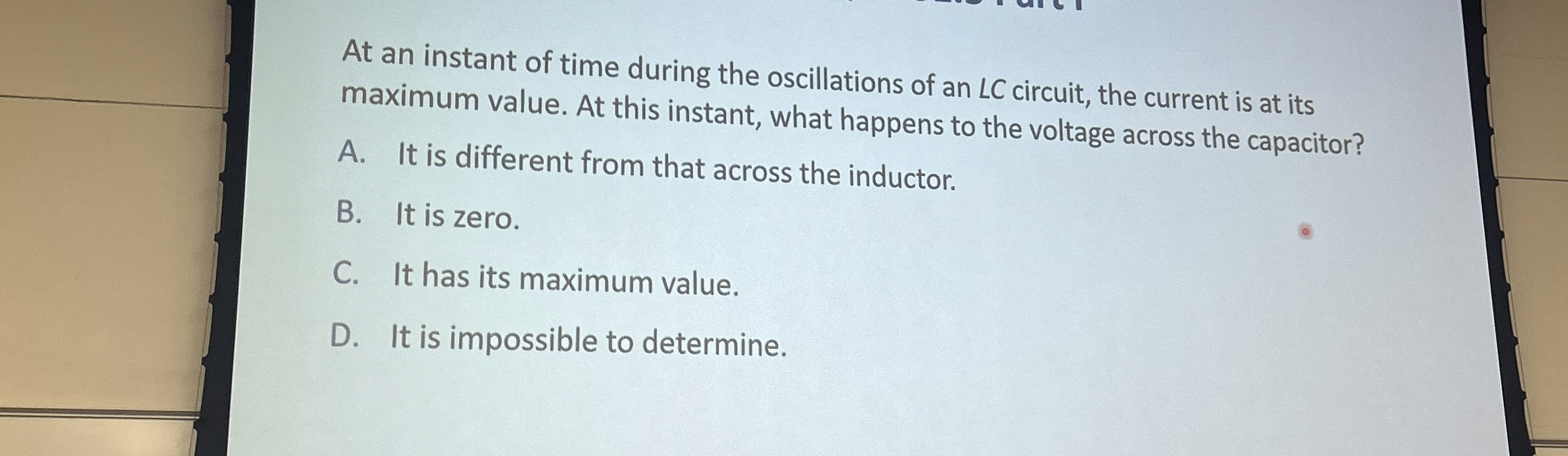 At an instant of time during the oscillations of