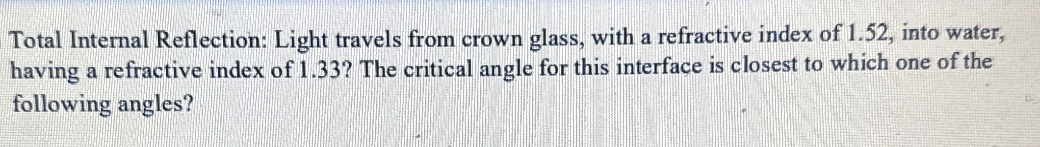 Total Internal Reflection: Light travels from