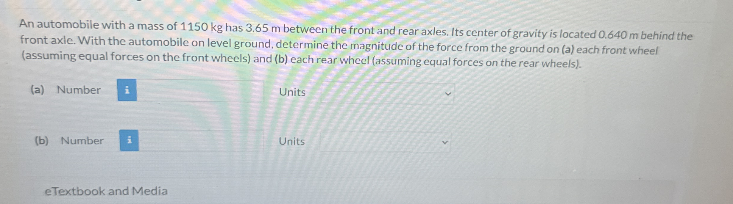 An automobile with a mass of 1 1 5 0 kg has 3 . 6