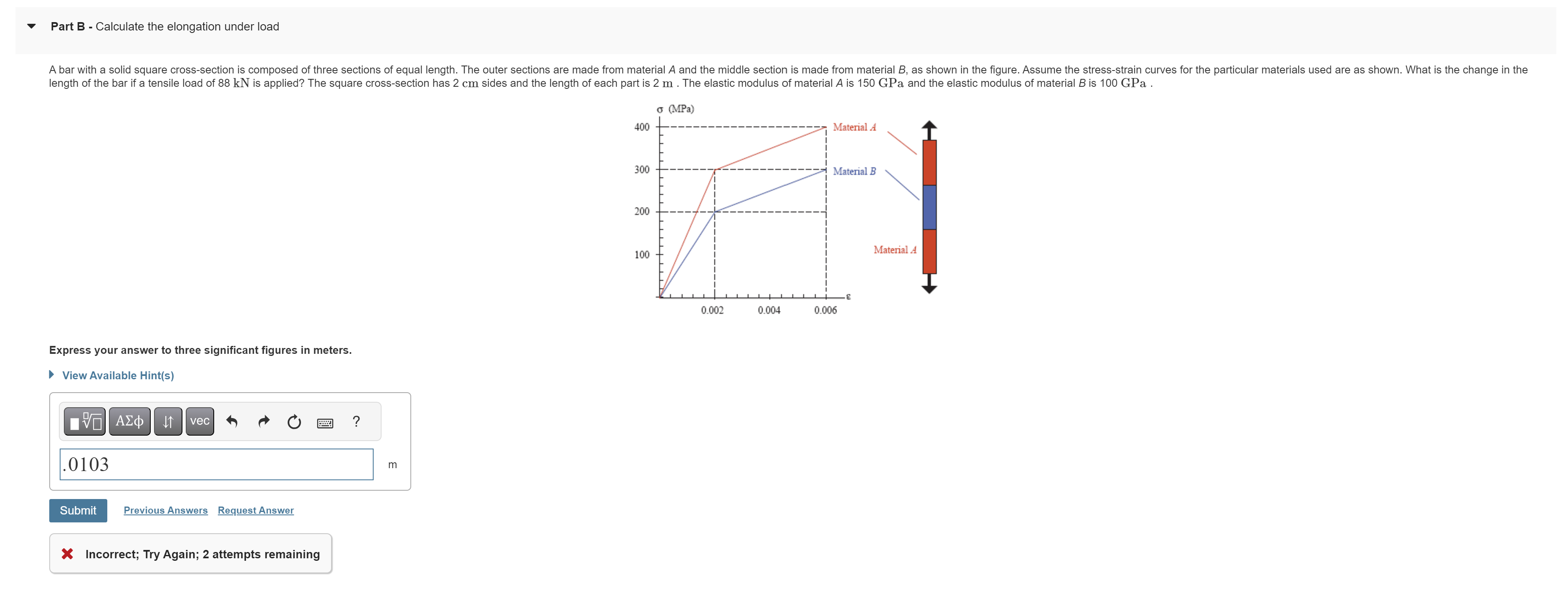 Part B - Calculate the elongation under load