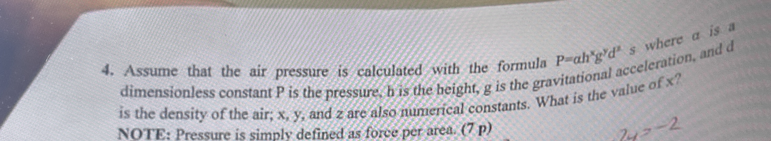 Assume that the air pressure is calculated with