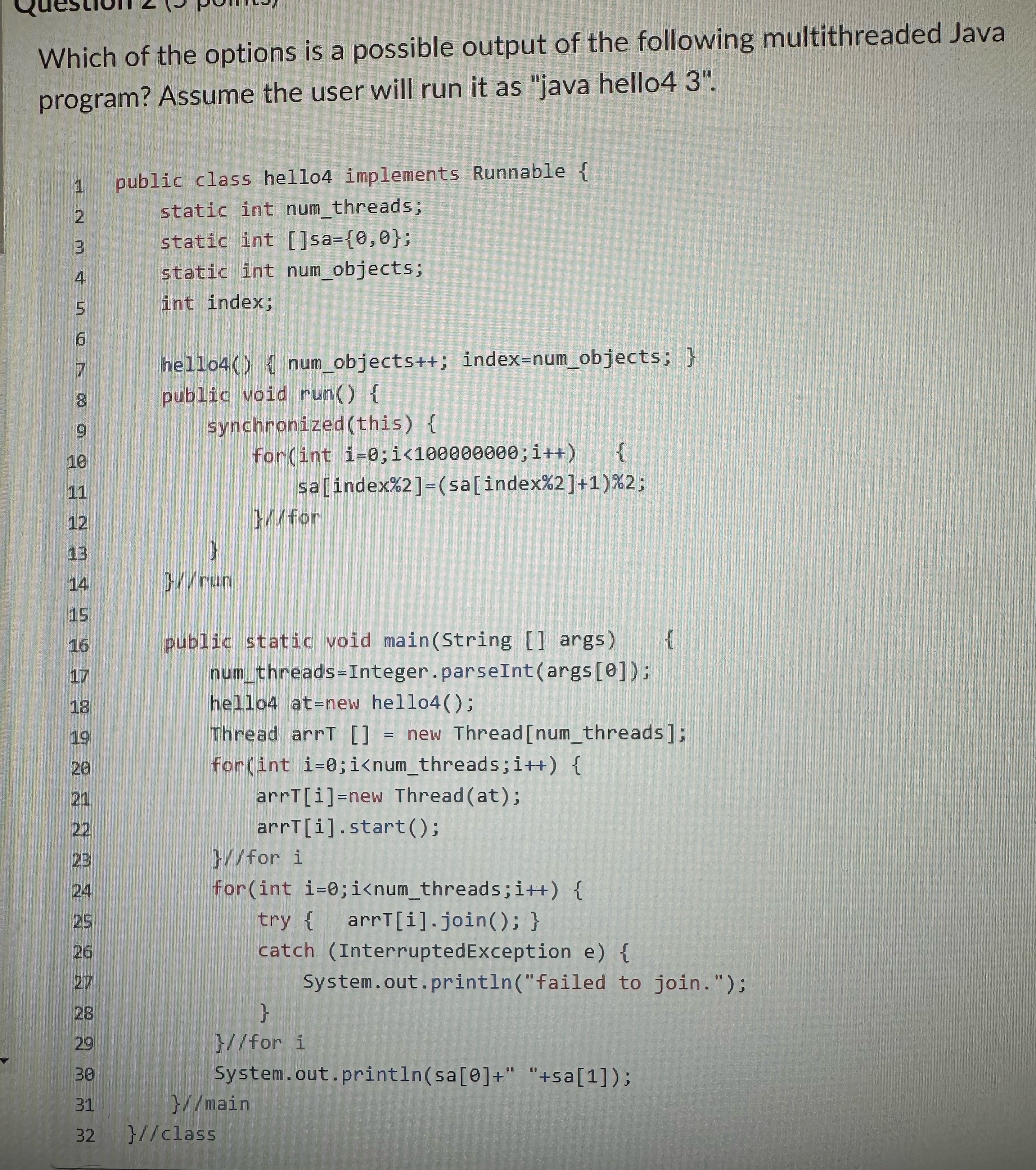 Which of the options is a possible output of the