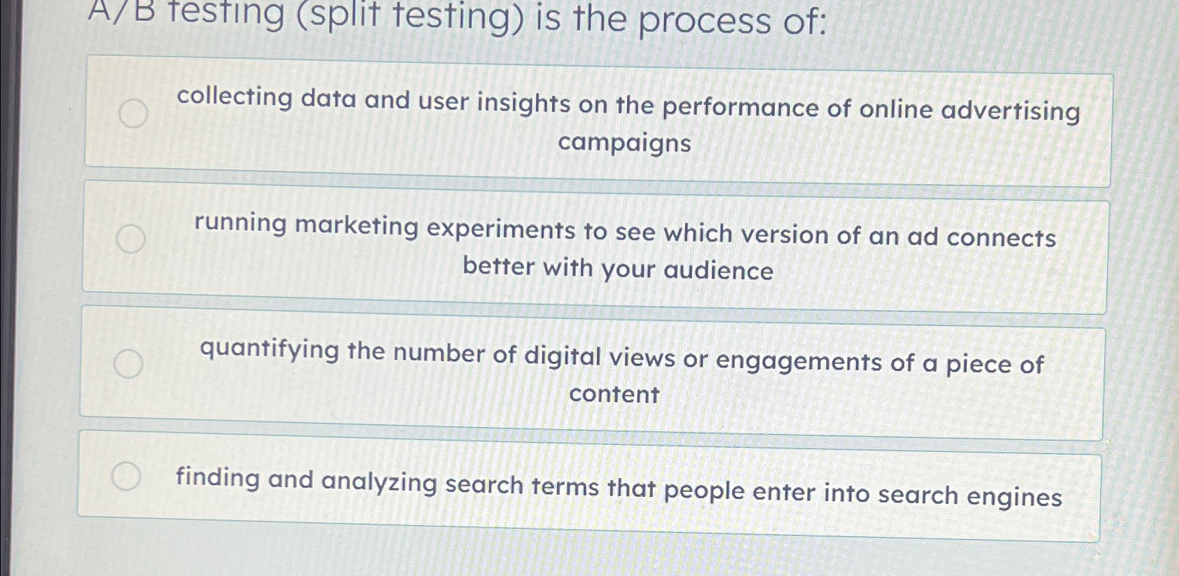 testing ( split testing ) is the process of:
