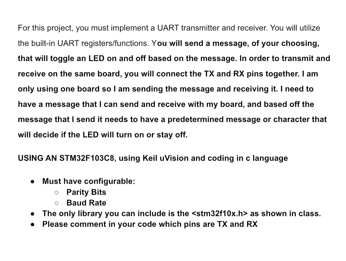 For this project, you must implement a UART